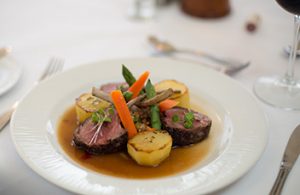 Champers Dinner Menu - rack of lamb with potatoes