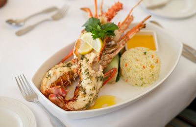 Lobster on the dinner menu at Champers Restaurant
